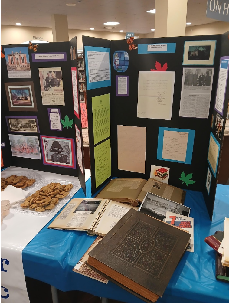 Set-up at Thayer Public Library as they celebrate their 150th year in operation.